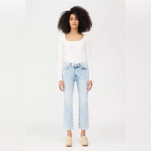 DL1961 Patti Straight Jeans High Rise Ankle Lt Seaglass Distressed Blue NWT 18W